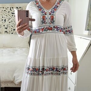 White V-Neck Sundress with Bishop Sleeves